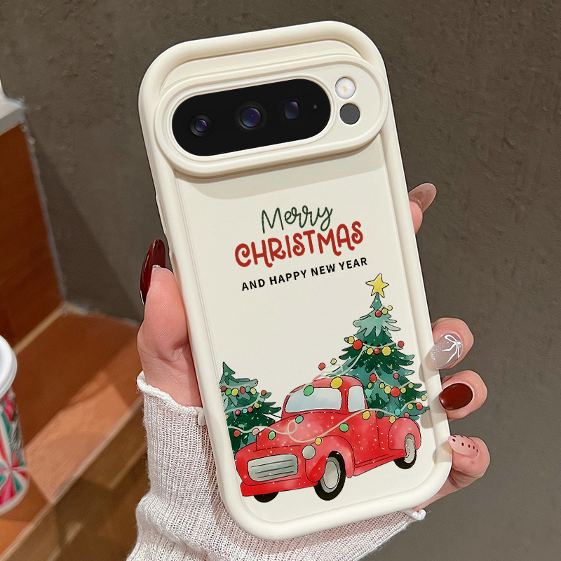 Google Pixel 8A - Google Pixel 10 Pro、8A、7a、9A、10、9 Pro XL対応、クリスマス柄のピックアップトラックデザインのスマートフォンケース。Pixel