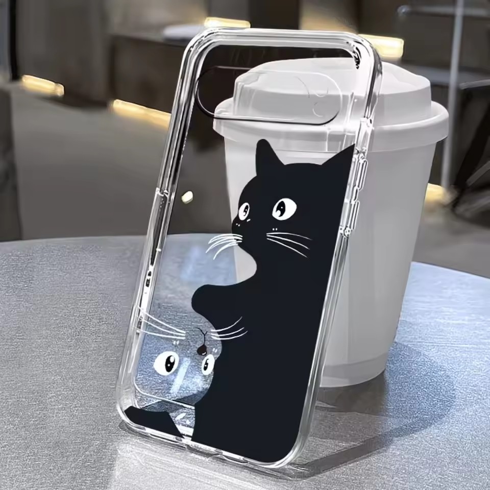Google Pixel 8A - ホットカワイイカートゥーンブラックキャット柄クリアソフトケース Google Pixel 11 10 9