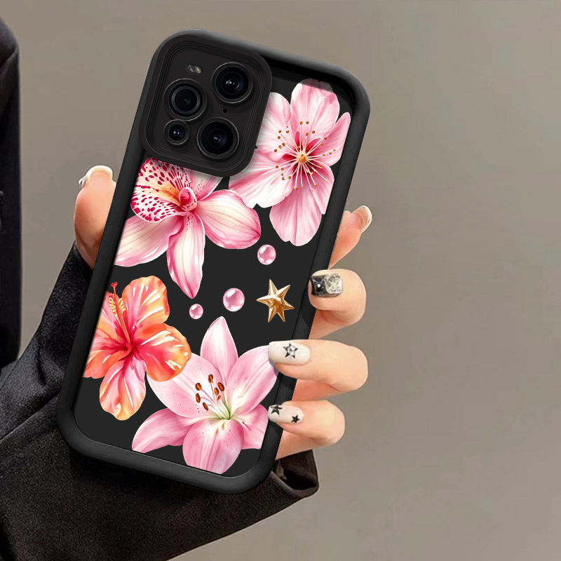 Oppo Find X8 - OPPO Find X9、X8、X5 Pro、X3、X2 Lite対応、ピンクのユリ柄のスマートフォンケース。耐衝撃性に優れたソフトシリコン製保護カバー。