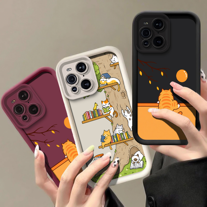 Oppo Find X8 - OPPO Find X9、X8、X5 Pro、X3、X2 Lite対応、かわいい動物柄の猫のスマホケース。耐衝撃性に優れたソフトシリコン製保護カバー。