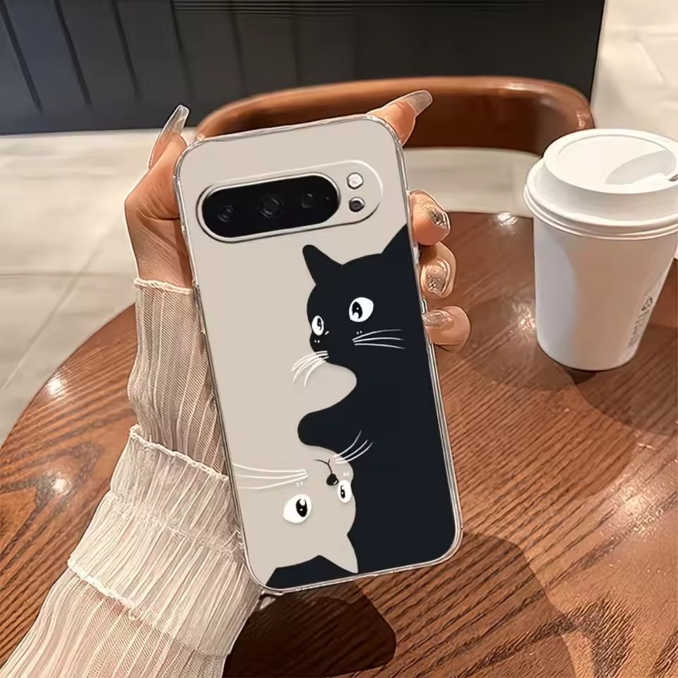 ホットカワイイカートゥーンブラックキャット柄クリアソフトケー - Google Pixel 8A のレビューと価格