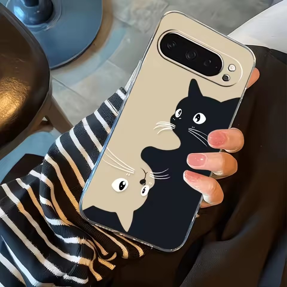 ホットカワイイカートゥーンブラックキャット柄クリアソフトケー - Google Pixel 8A のレビューと価格